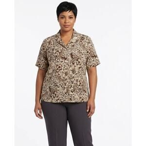 DONNKENNY Women's Vintage  Blouse Top 2XL Polyester Brown Cream Business Office